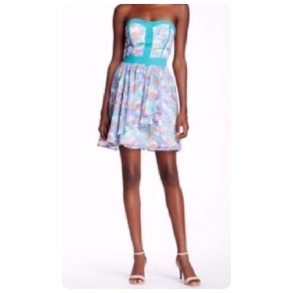 Adelyn Rae Watercolors Strapless Dress, Like New, Size Small